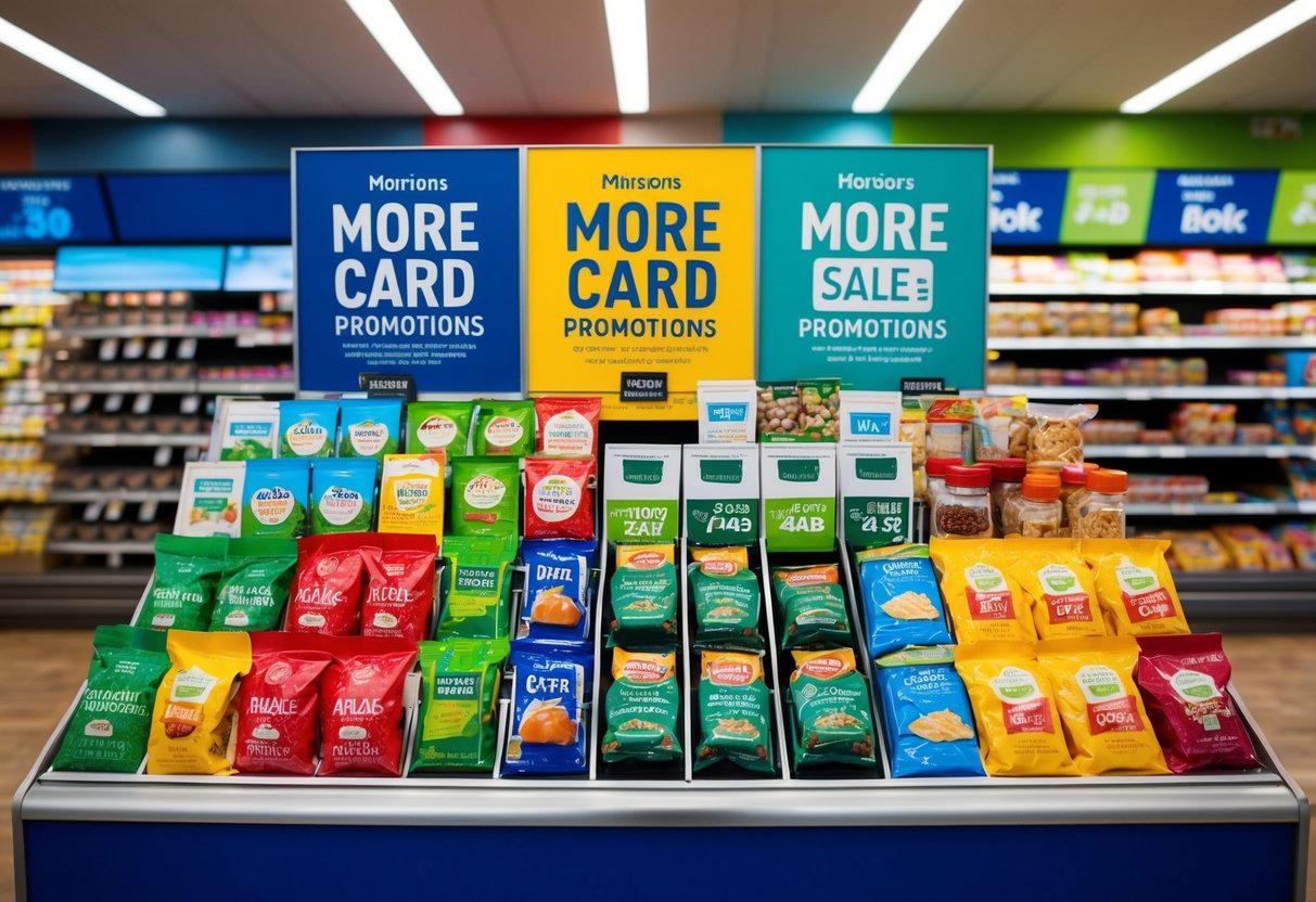 A colorful display of Morrisons More card promotions with various grocery items on sale