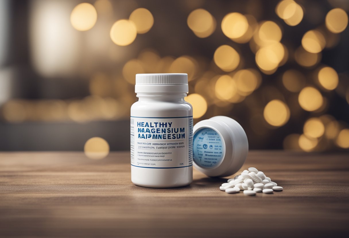 A bottle of healthy magnesium supplements with a quality assurance stamp and safety seal