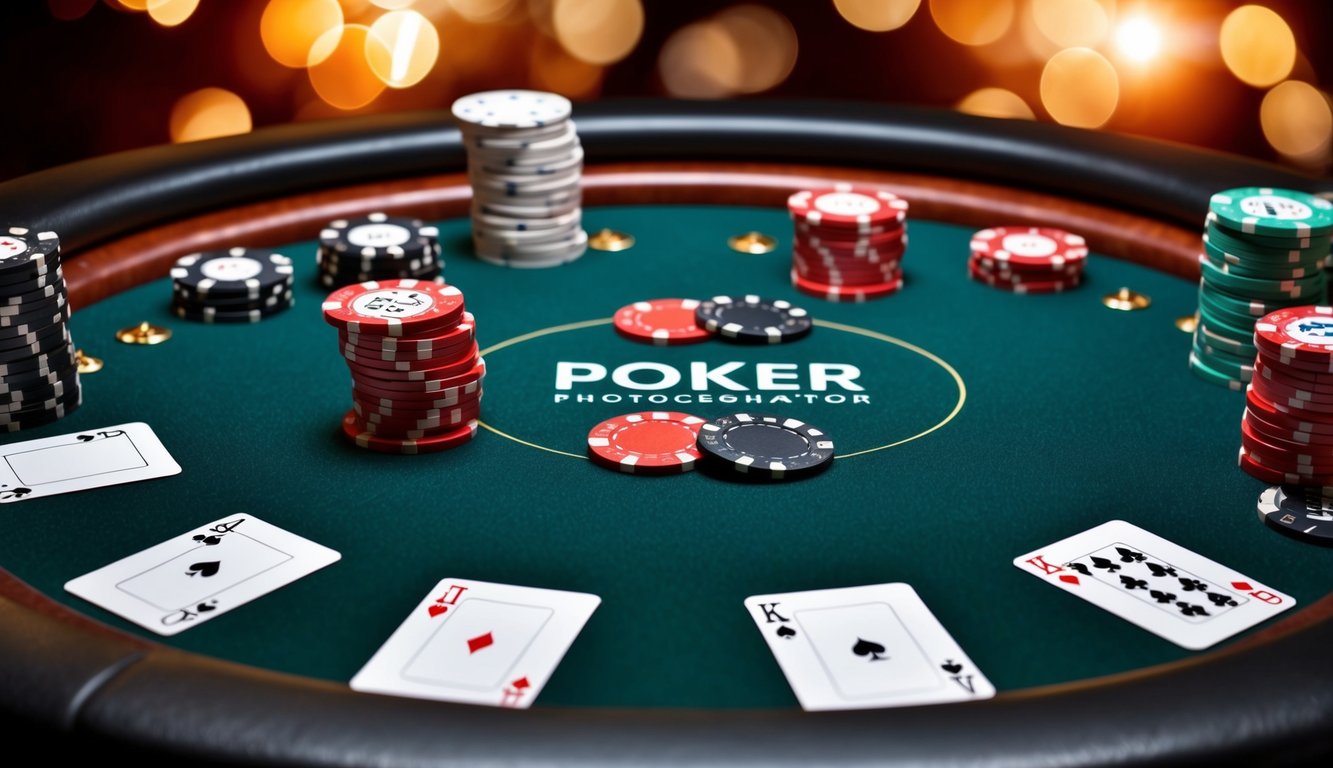 Meja poker digital dikelilingi oleh berbagai varian permainan dan opsi taruhan