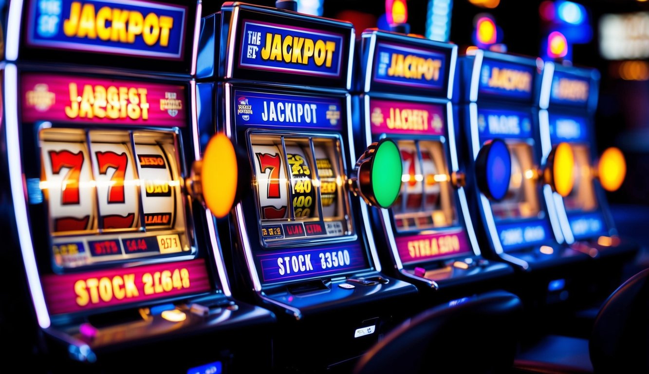 Lampu terang berkedip saat mesin slot menampilkan jackpot terbesar