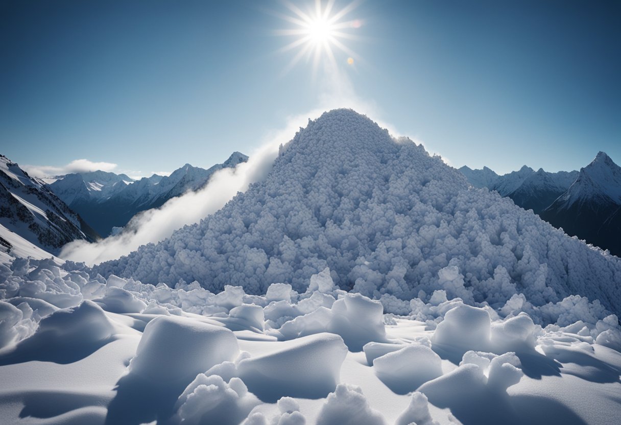 Una montaña de deudas siendo conquistada por una avalancha, simbolizando el método de usar avalancha para pagar deudas.