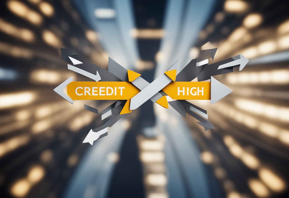 Dos líneas paralelas que representan el crédito y el historial crediticio, con flechas que van en direcciones opuestas para simbolizar la diferencia fundamental entre los dos conceptos.