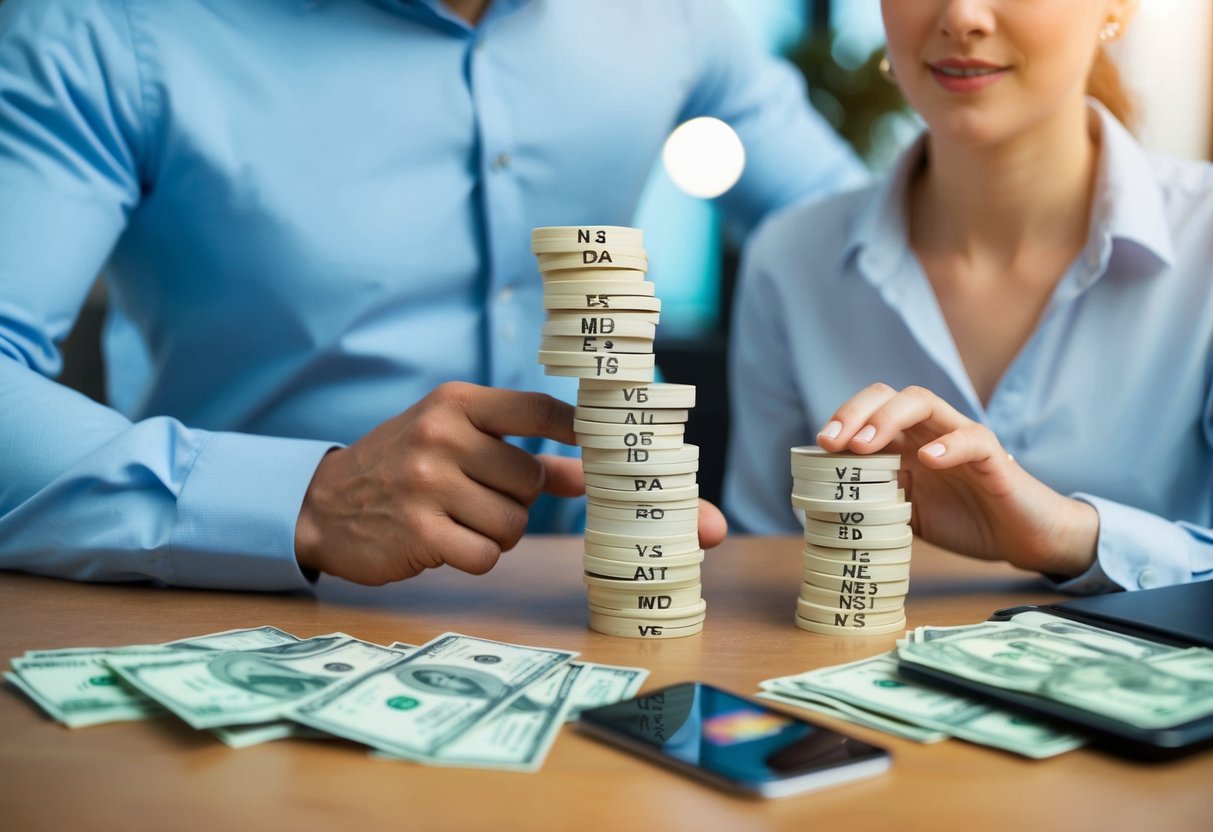 Una persona comparando opciones de préstamos de diferentes instituciones financieras para consolidar deudas