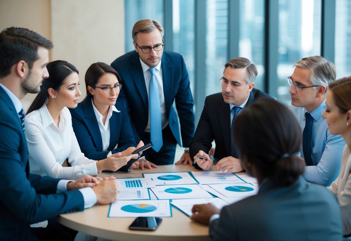 Un grupo de expertos financieros se reunió alrededor de una mesa, discutiendo y analizando opciones de reestructuración de deudas para empresas en dificultades.