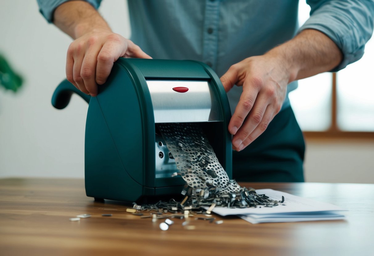Una persona usando una trituradora para destruir registros de deudas negativas