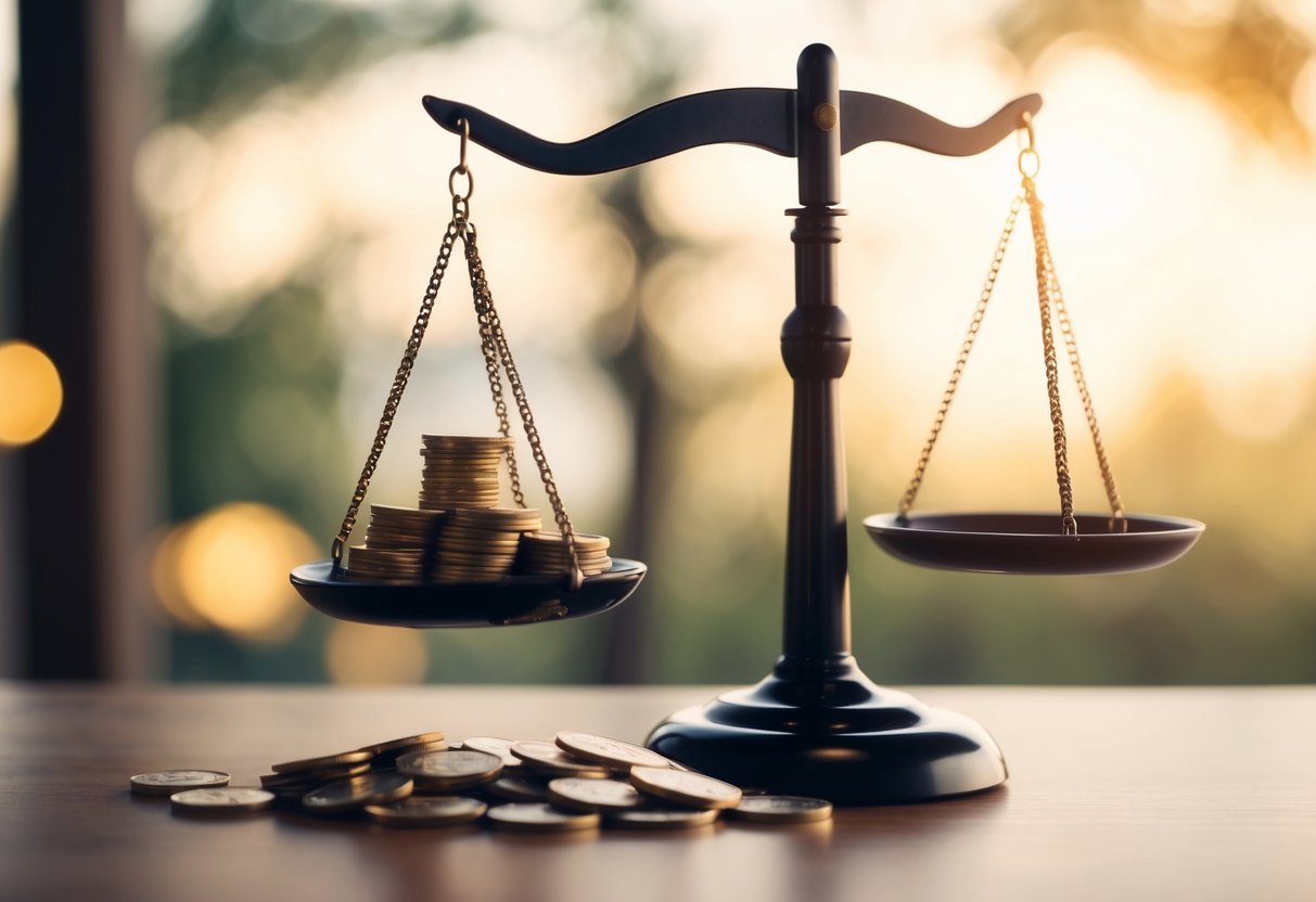 Una balanza inclinándose a favor de un montón de monedas, representando las ventajas de pagar las deudas anticipadamente