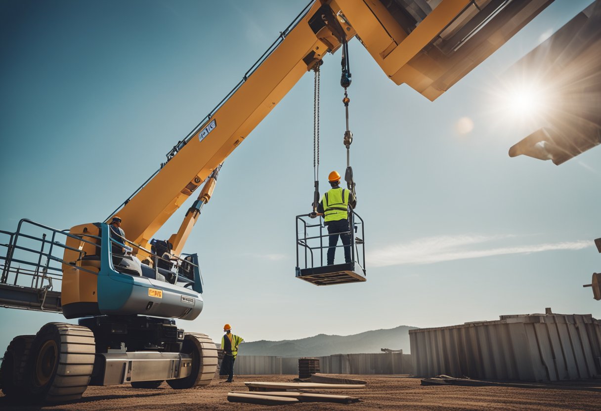 A worker operating a boom lift undergoes a certification process under the supervision of a trainer