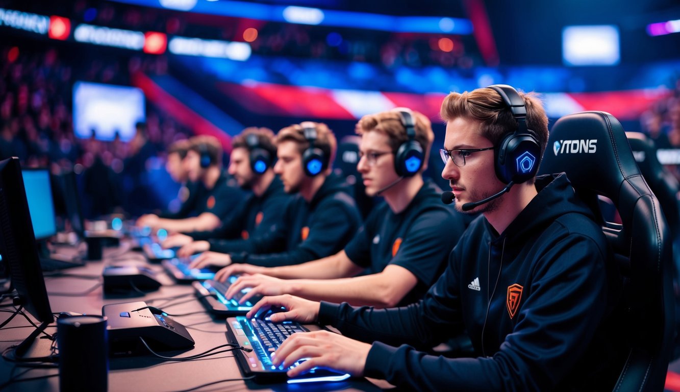 Sekelompok gamer bersaing dalam pertandingan esports yang intens secara online