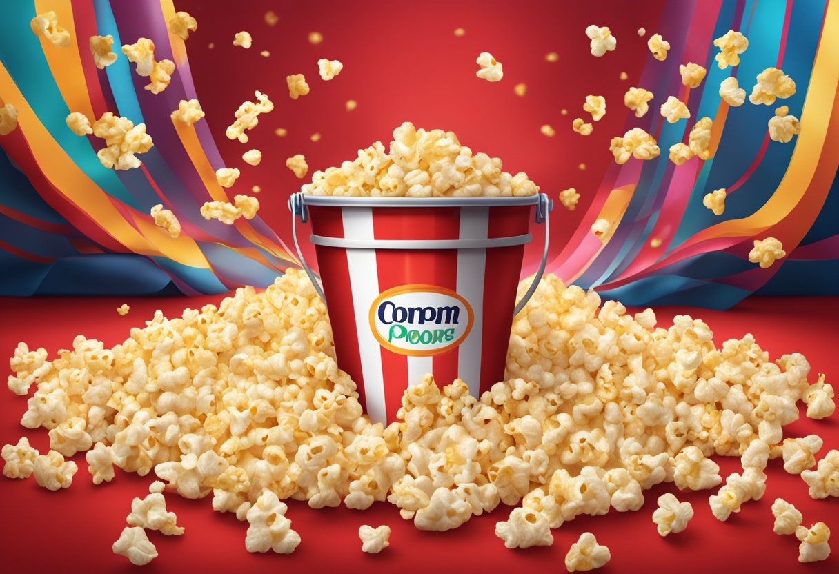 A bucket of branded popcorn spills out onto a vibrant red carpet