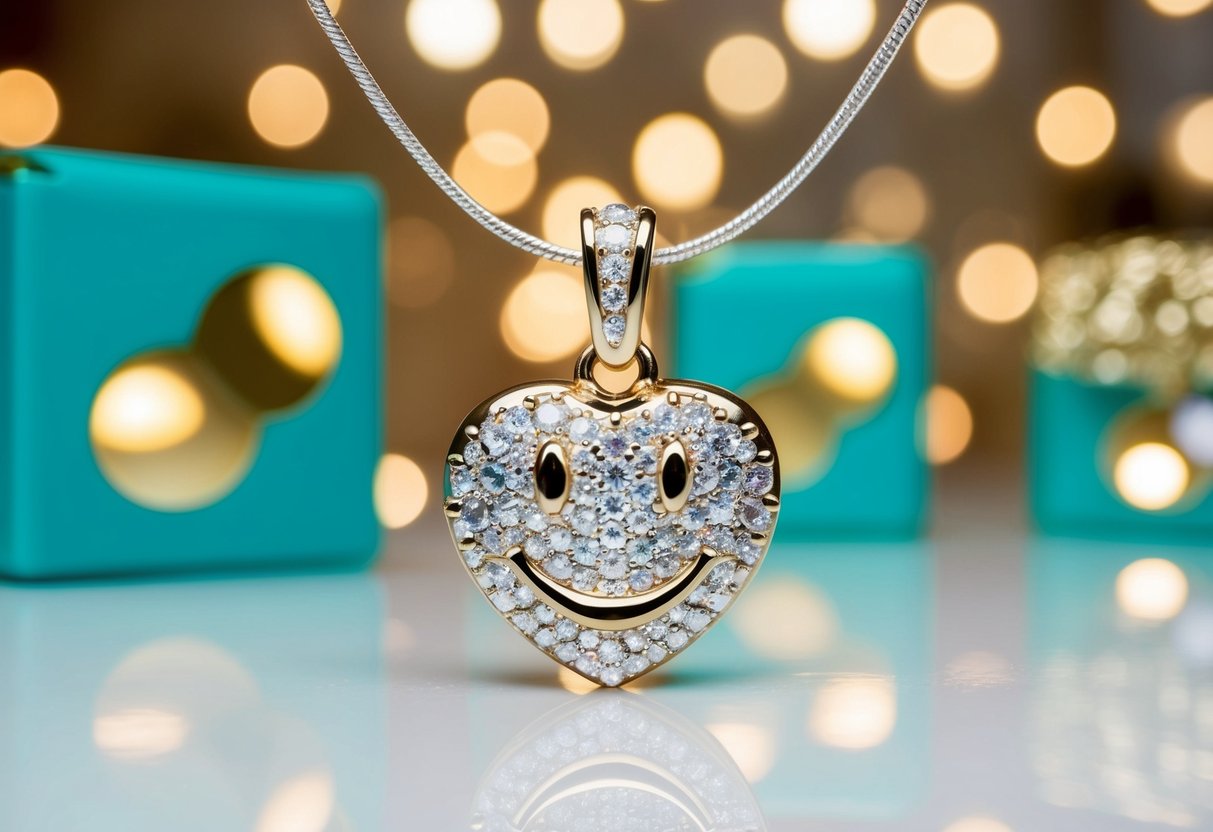 A sparkling Tiffany T Smile pendant surrounded by promotional decor