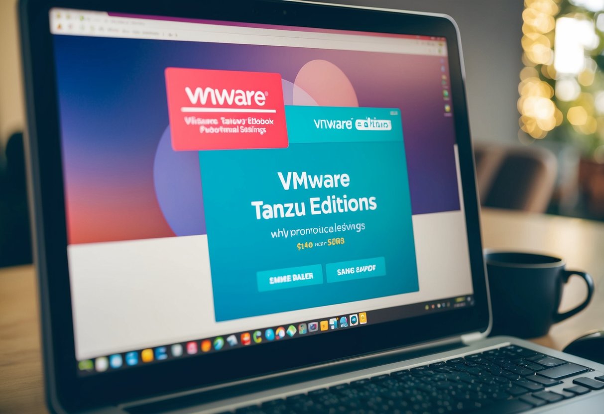 A computer screen displaying VMware Tanzu Editions with promotional savings