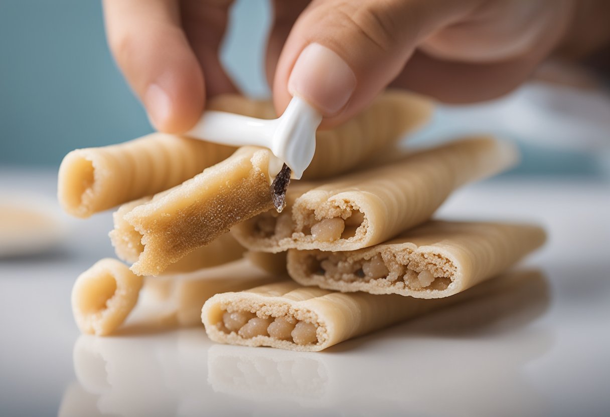 A miswak is shown removing a cavity from a tooth