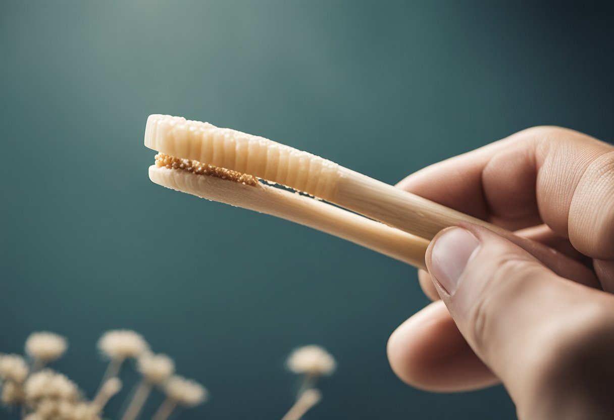 A person using a miswak to clean their teeth, with a fresh and clean feeling in the air