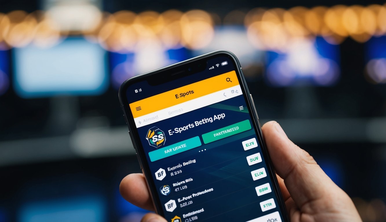 Sebuah ponsel yang menampilkan aplikasi taruhan E-sports yang ramping dan ramah pengguna, dengan pembaruan cepat