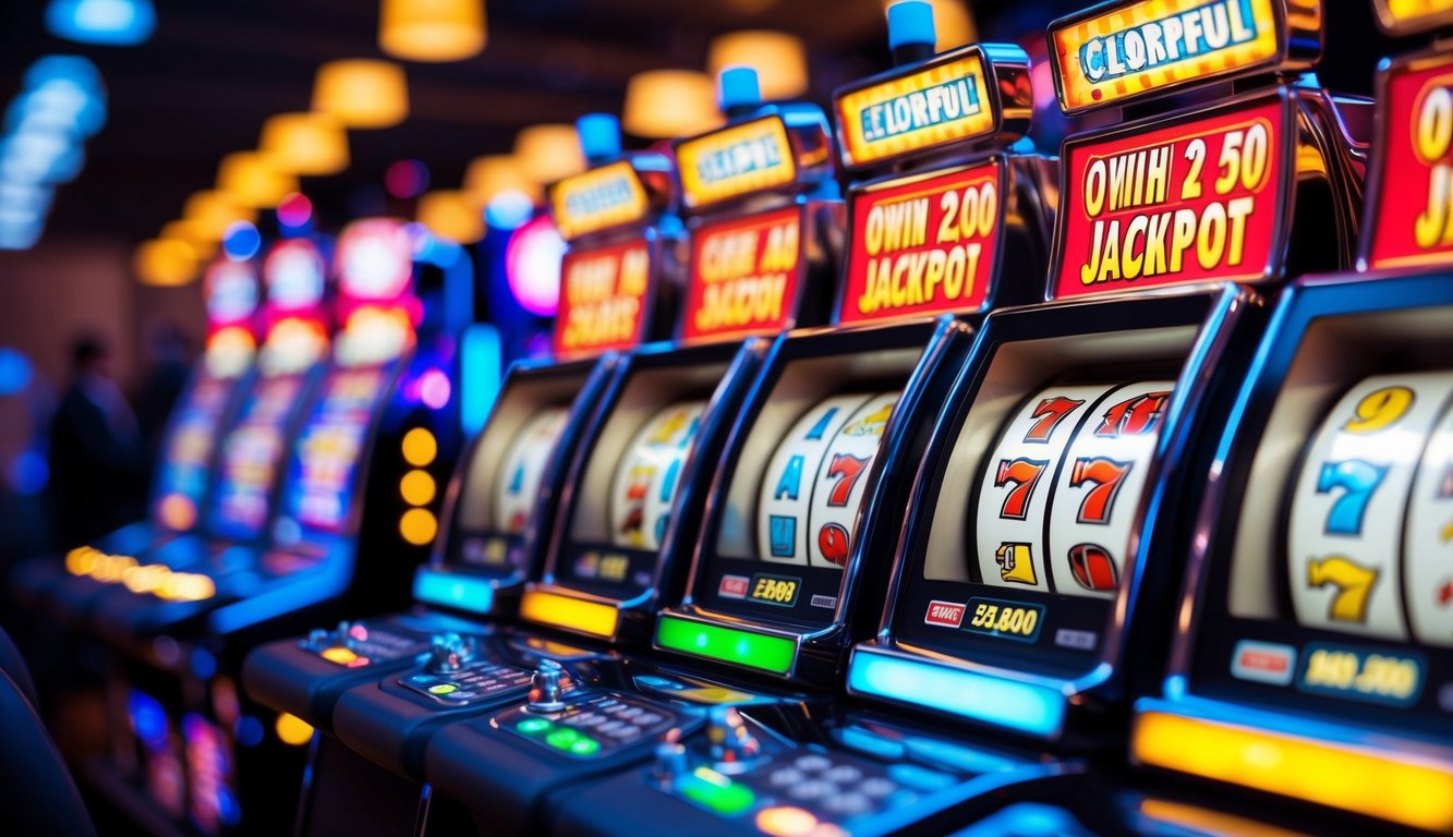 Mesin slot online yang berwarna-warni dengan lampu berkedip dan jackpot yang terus bertambah