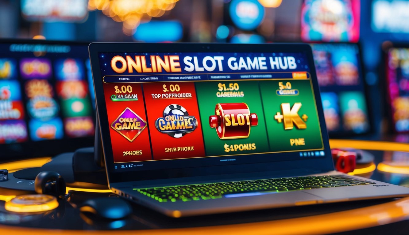 Sebuah pusat permainan slot online yang penuh warna dengan berbagai penyedia permainan terbaik