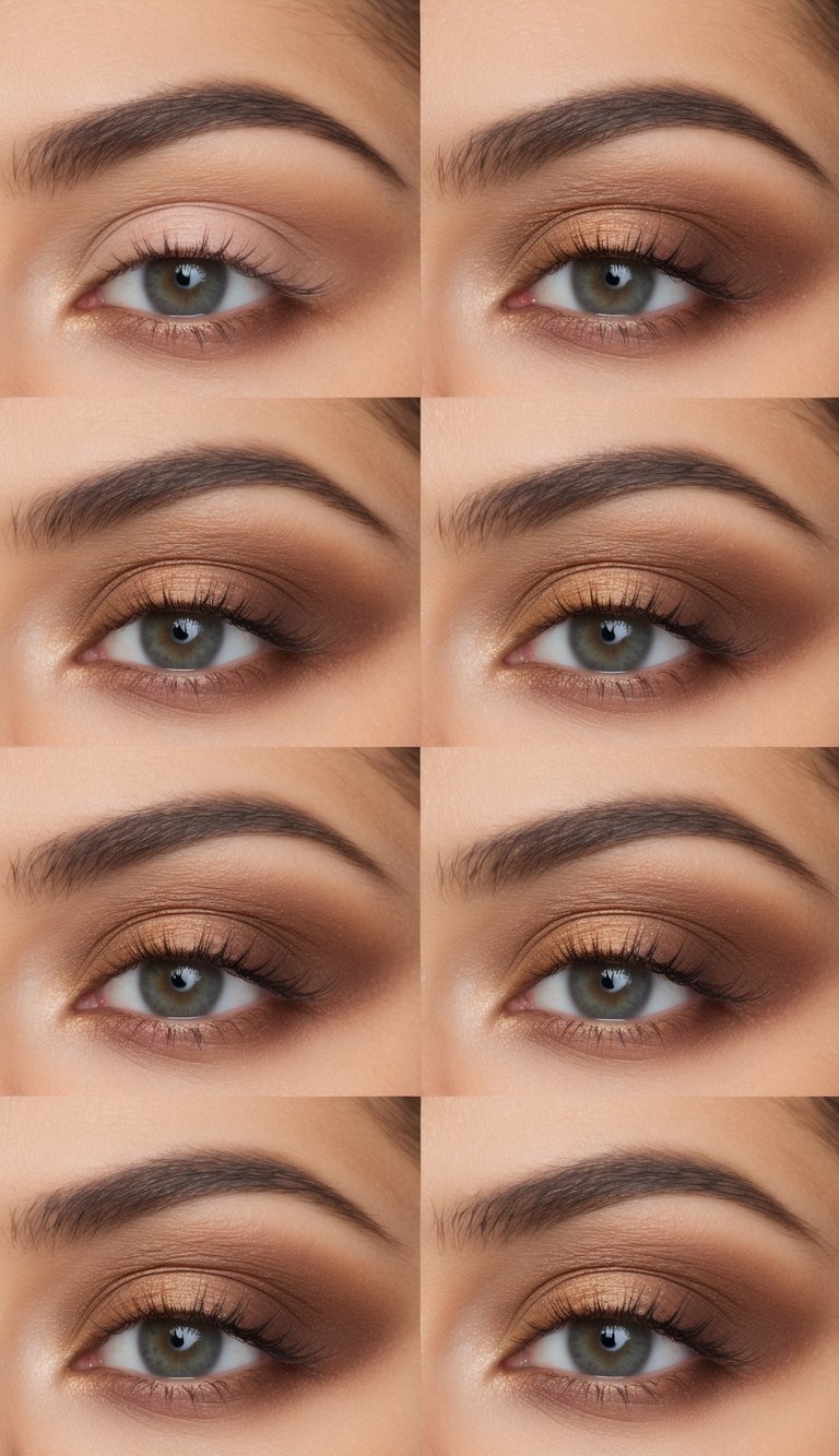 A close-up of a soft bronze smokey eye with matte and light shades, creating a fresh and natural daytime makeup look