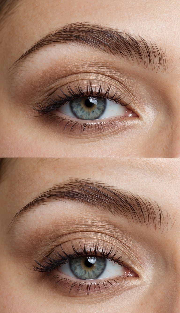 Soft matte eyeshadows in neutral tones blended on a lid, with a touch of shimmer on the inner corner for a fresh and natural daytime look