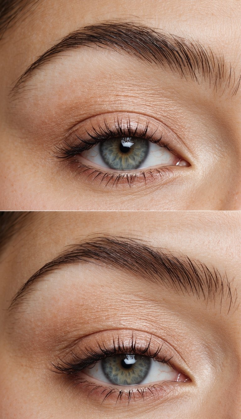 A close-up of an eye with a soft matte eyeshadow in rosy beige, creating a fresh and natural daytime makeup look