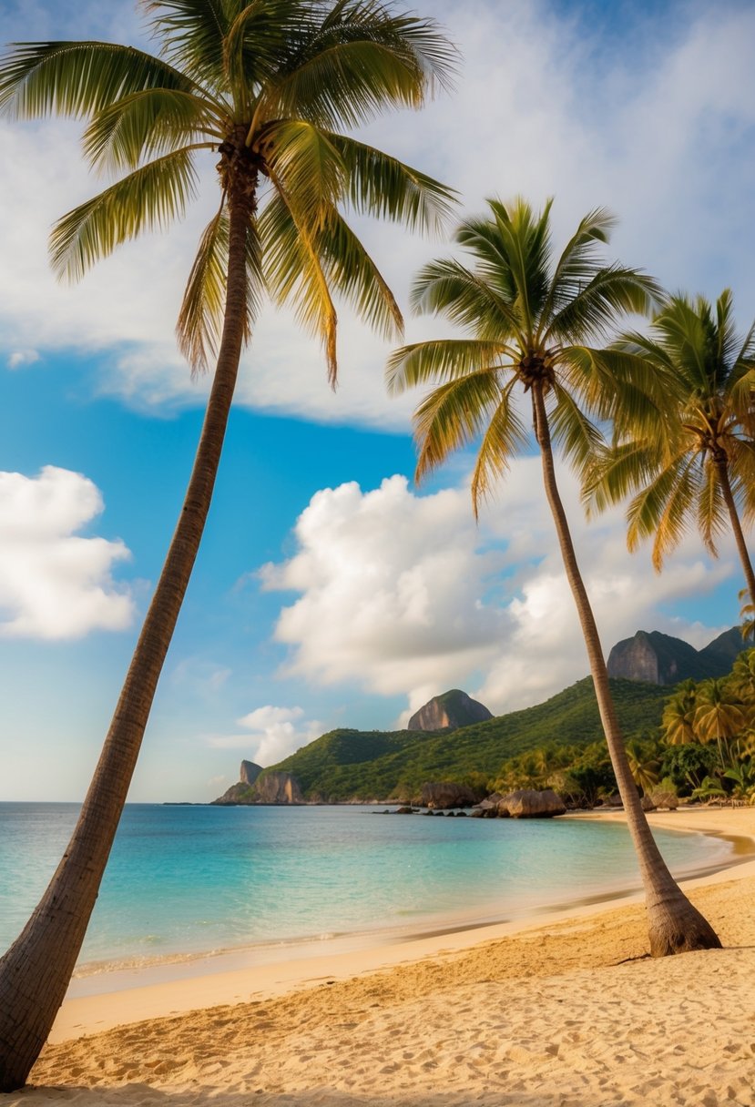 A beach at Jericoacoara, Brazil, with palm trees, golden sand, and crystal-clear waters, perfect for a honeymoon getaway