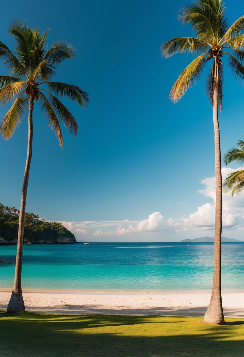 A serene beach at Itacaré, Brazil with palm trees, turquoise water, and a clear blue sky