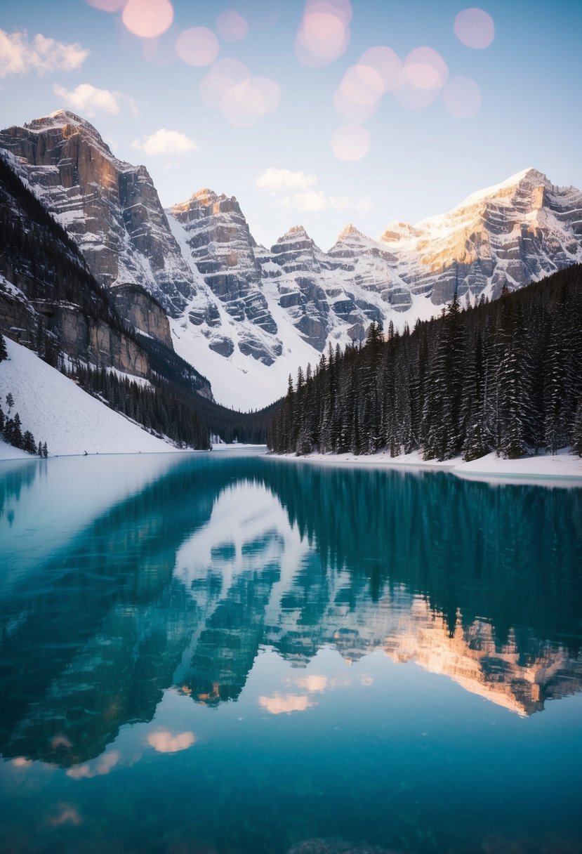 Snow-covered mountains and frozen lakes in Banff, Canada