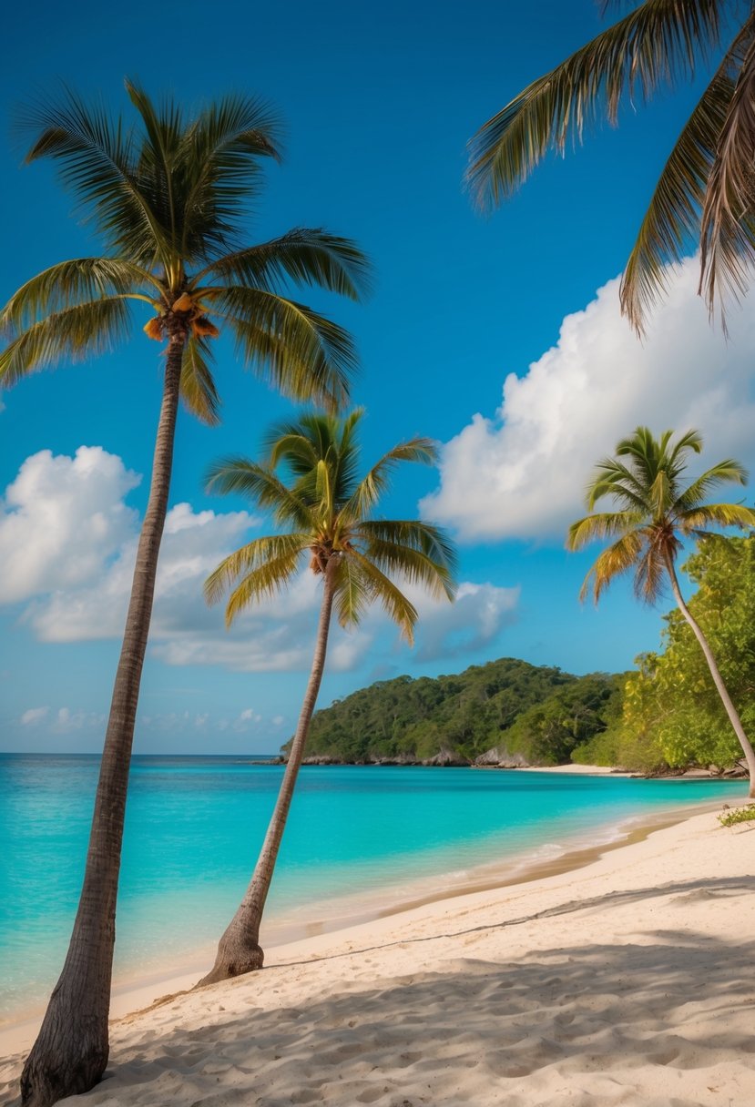 A serene beach at Cahuita National Park, with palm trees, turquoise waters, and a colorful coral reef