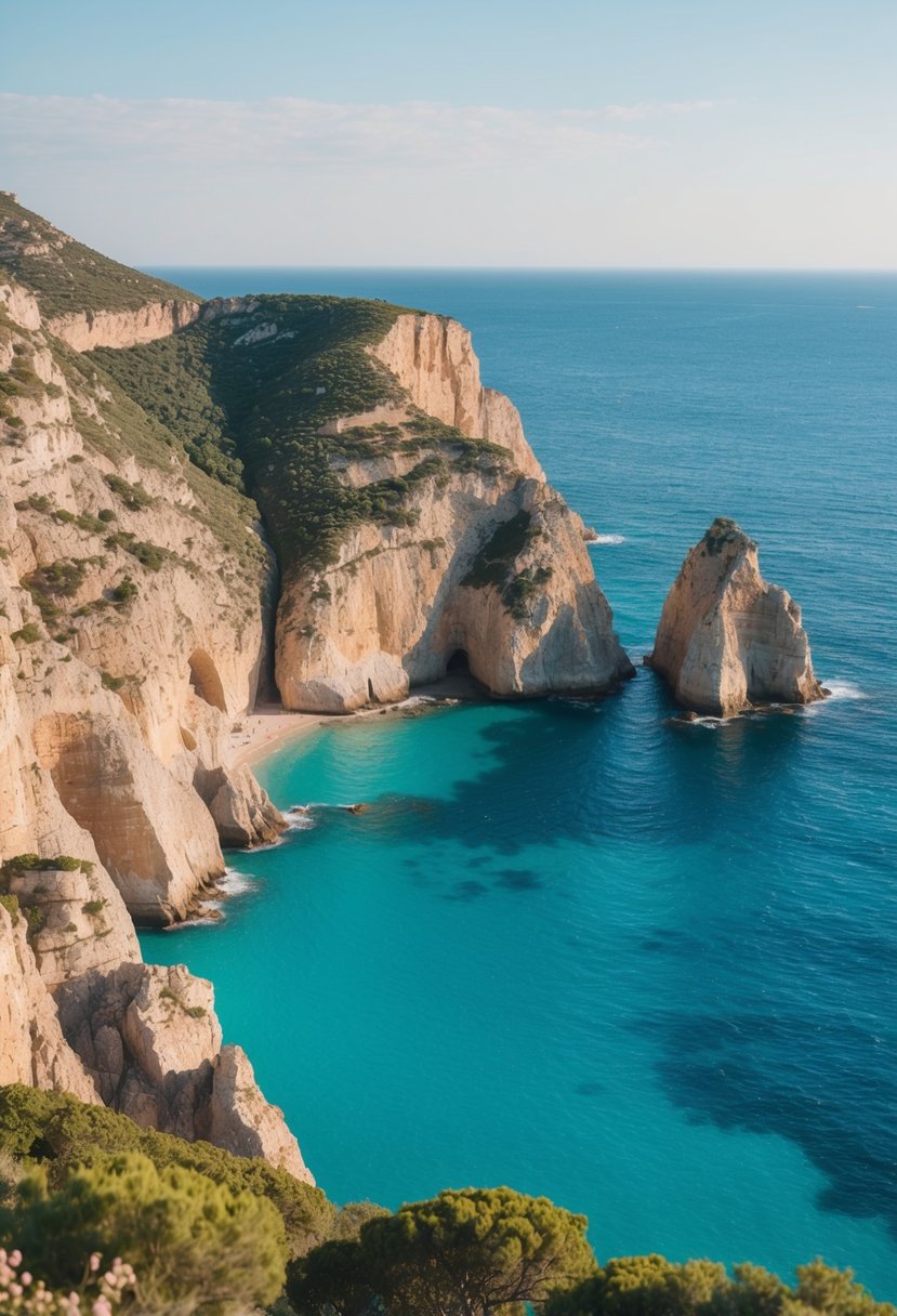 The rugged Bonifacio Cliffs rise dramatically from the turquoise waters of the Mediterranean, creating a stunning backdrop for a romantic honeymoon in Corsica, France