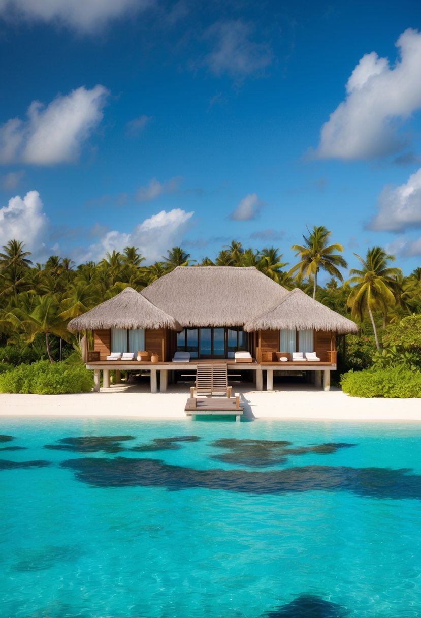 A secluded overwater bungalow at Jean-Michel Cousteau Resort in Fiji, surrounded by crystal-clear turquoise waters and lush tropical greenery