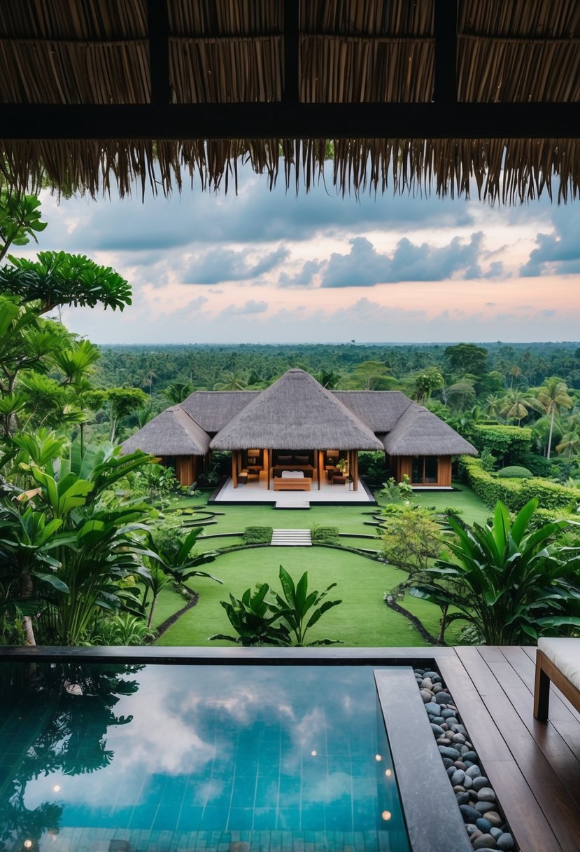 A secluded villa in the lush forests of Ubud, with a private pool and stunning views of the surrounding landscape