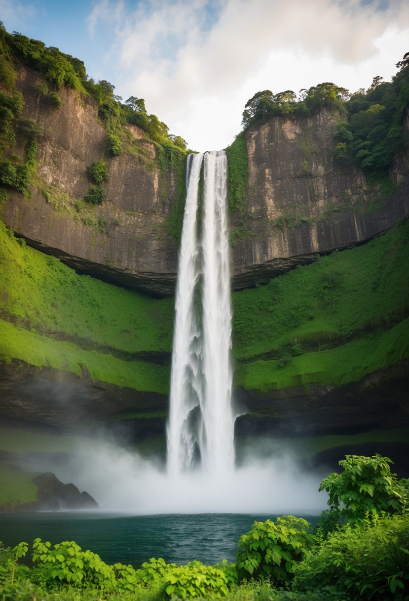 The majestic Boti Falls cascades down lush green cliffs in Ghana