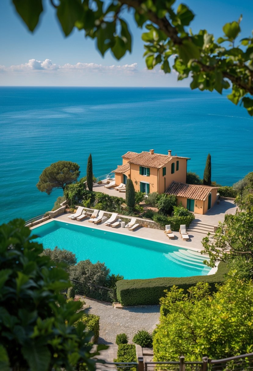 A secluded villa overlooking the turquoise waters of Cinque Terre, with a lush garden and a private terrace for romantic getaways