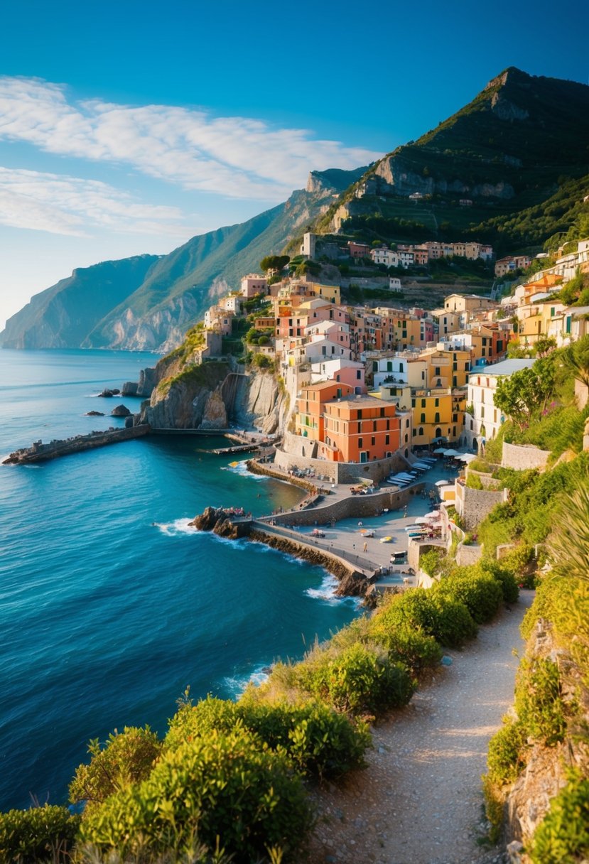 A breathtaking coastal trail winds through colorful cliffside villages in Cinque Terre, Italy