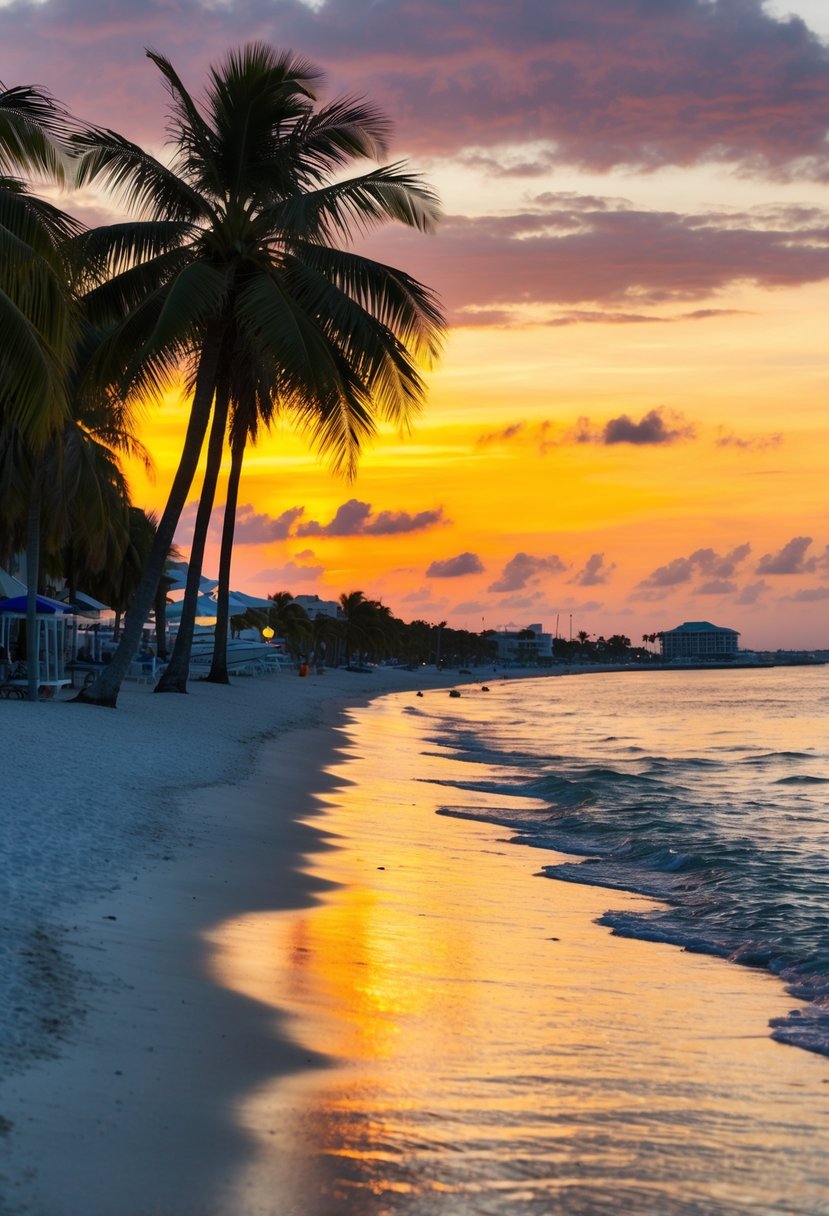 A colorful sunset over Key West, Florida's palm-lined beach