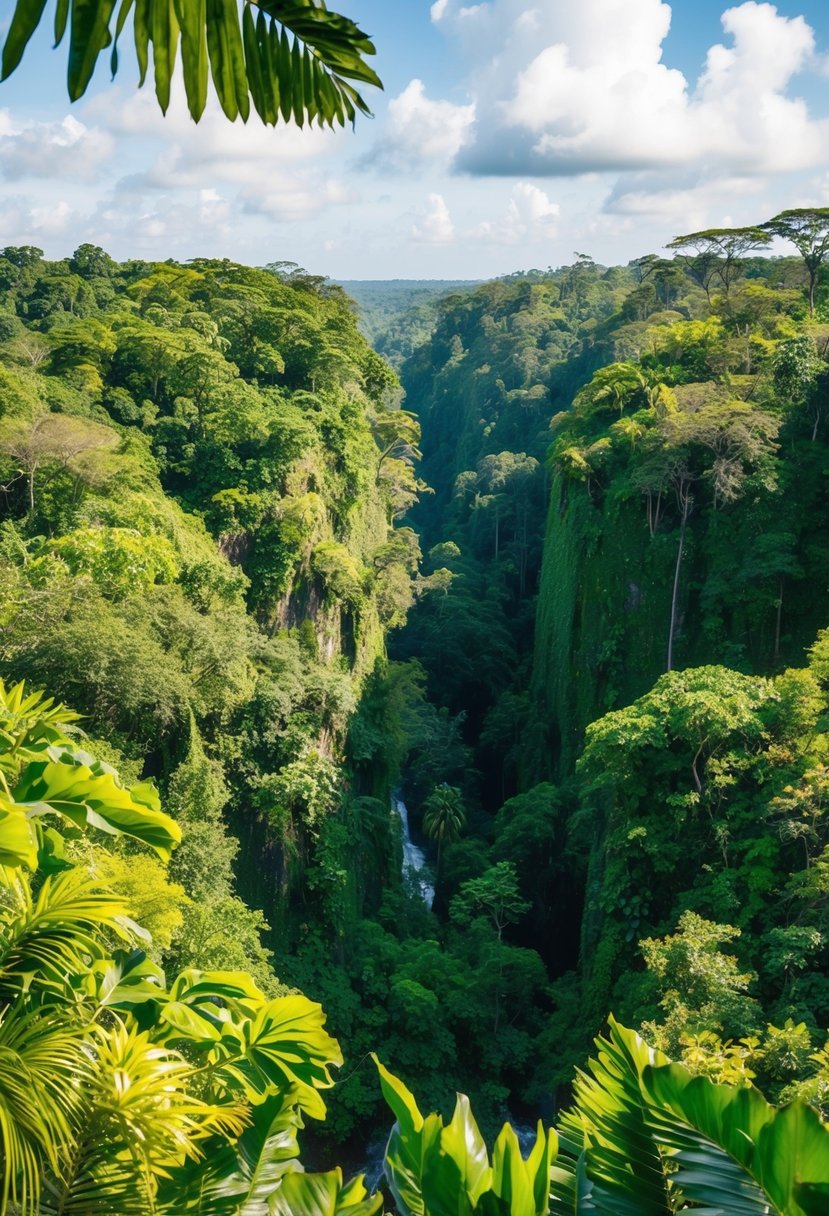 Lush green canopy, vibrant flora, and exotic wildlife in the Amazon Rainforest, Brazil