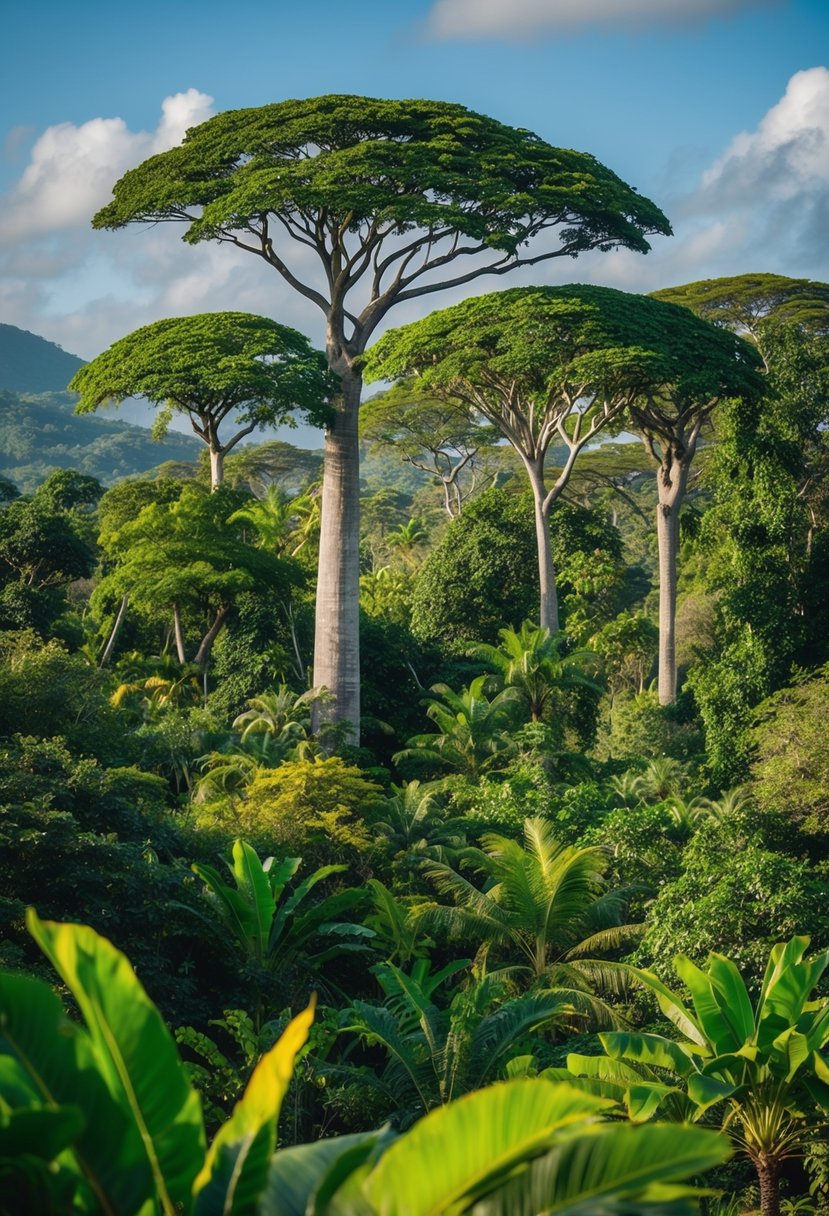 Lush jungle with towering trees, vibrant foliage, and exotic wildlife in Masoala National Park, Madagascar