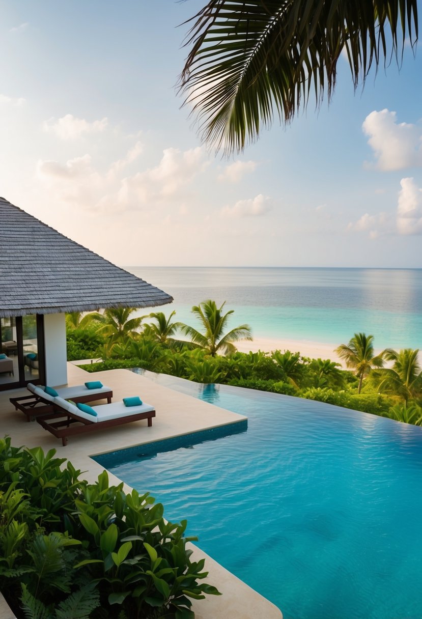 A secluded beach villa with infinity pool overlooking lush tropical gardens and the crystal-clear waters of the Indian Ocean