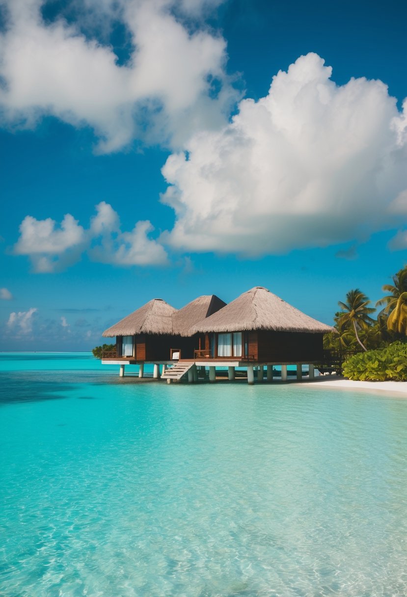 A picturesque overwater bungalow at Baros Maldives, surrounded by crystal-clear turquoise waters and lush tropical greenery
