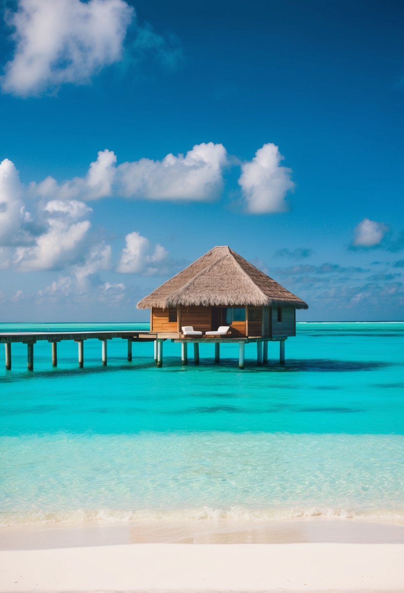 A private overwater bungalow at Constance Moofushi, surrounded by crystal-clear turquoise waters and white sandy beaches in the Maldives
