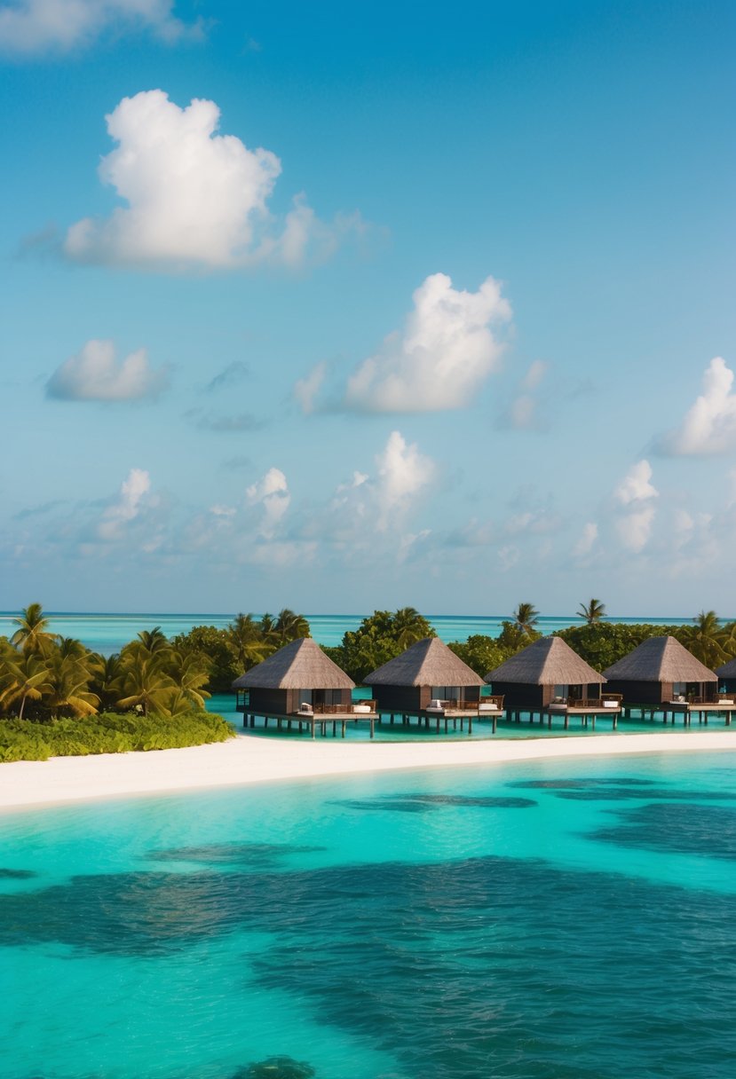 Crystal-clear waters surround overwater villas on stilts at the St. Regis Maldives Vommuli Resort, with lush greenery and white sand beaches