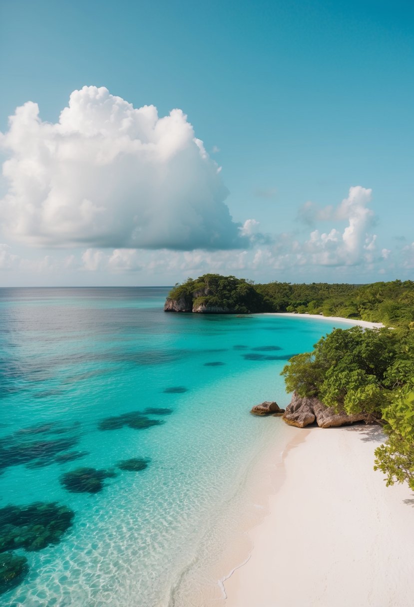 Crystal clear waters lapping against white sandy beaches, surrounded by lush greenery and colorful coral reefs. A serene paradise on Redang Island, Malaysia