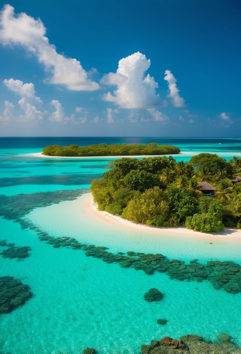 The crystal-clear turquoise waters of Zanzibar's Spice Island, with lush greenery and colorful spices, create a serene and vibrant ocean honeymoon destination