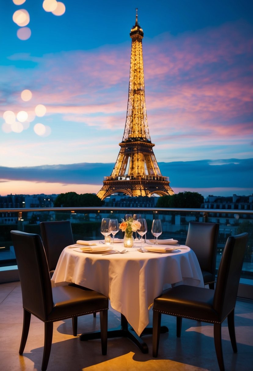 A romantic dinner at Le Jules Verne with a view of the Eiffel Tower at sunset