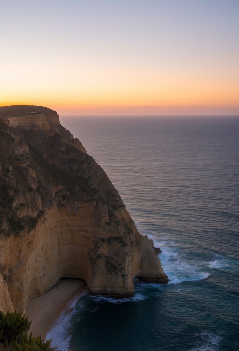 A sunset over the rugged cliffs of Cabo da Roca, with the Atlantic Ocean stretching out to the horizon
