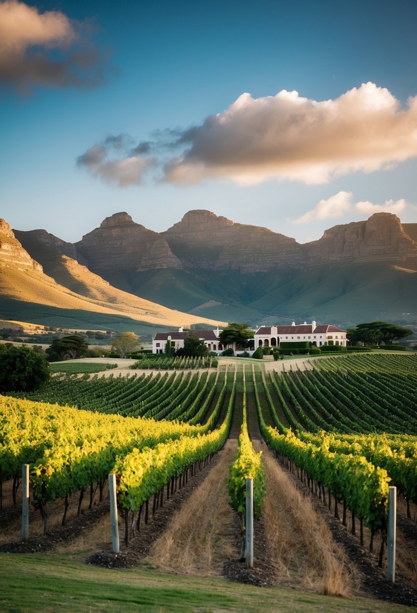 Rolling vineyards, lush mountains, and charming estates in Cape Winelands, South Africa
