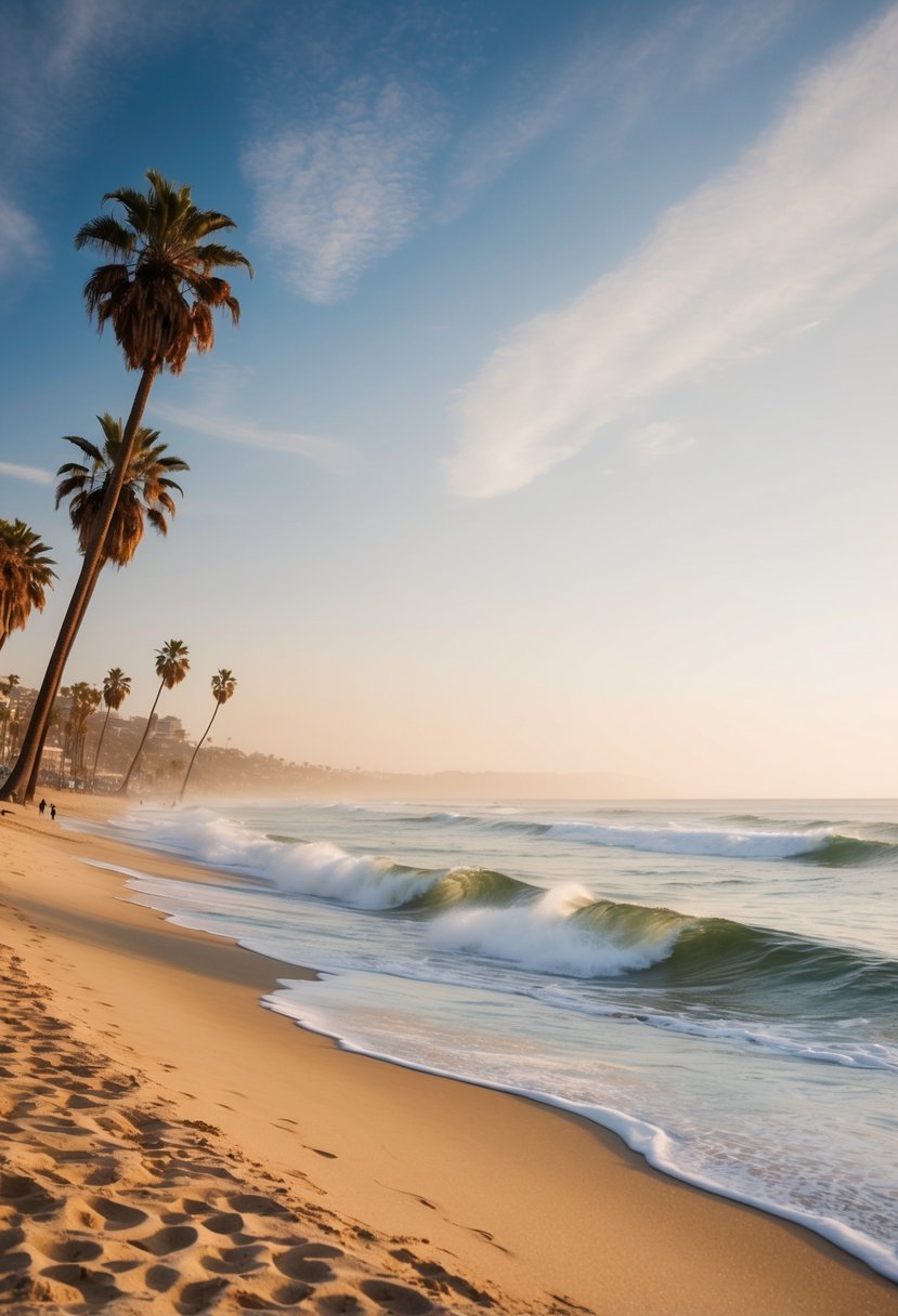 Golden sand, palm trees, and gentle waves at Santa Monica Beach, California, USA