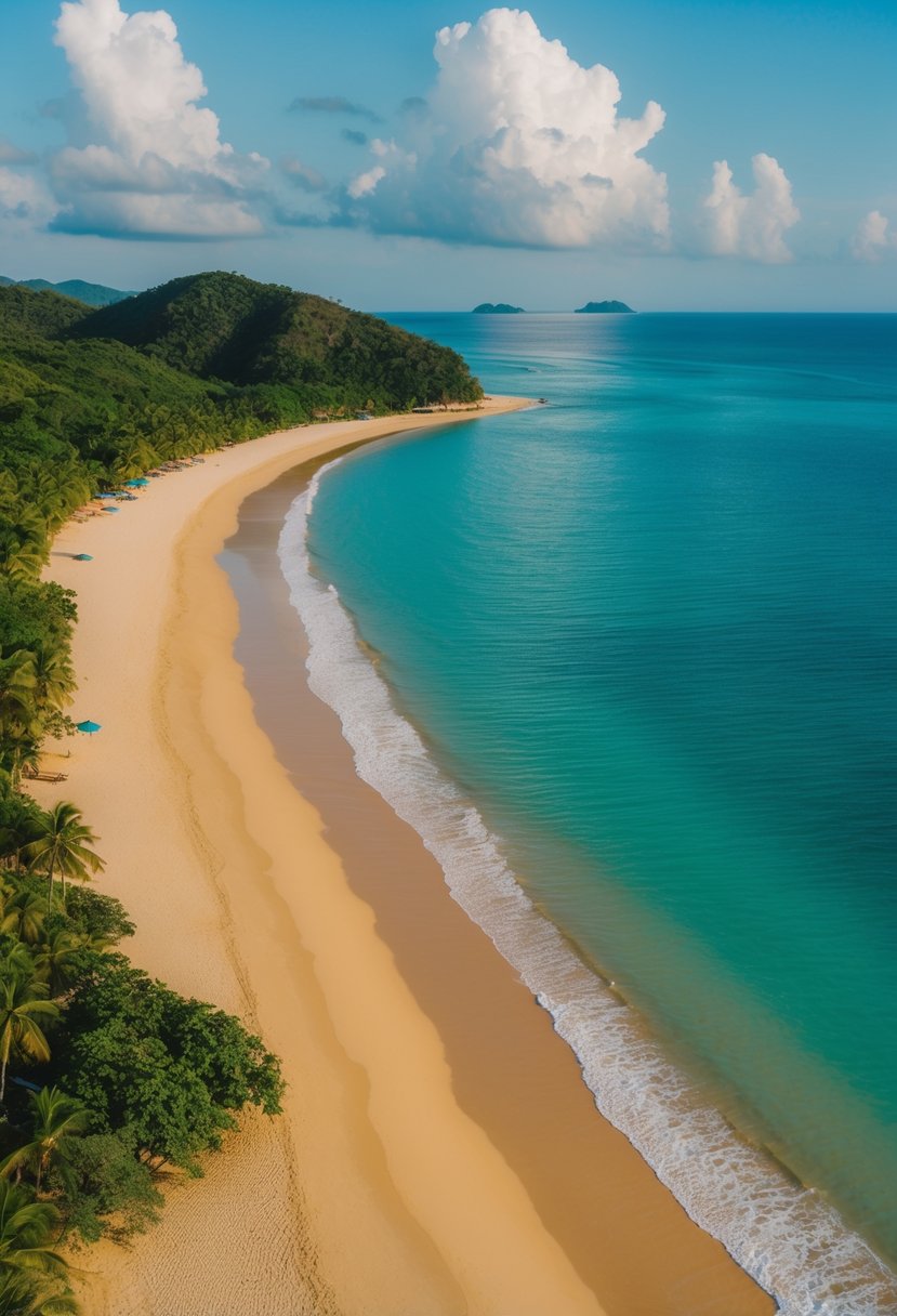 Golden sand, turquoise waters, and lush greenery of Vung Tau beaches in Vietnam. A serene and romantic honeymoon destination
