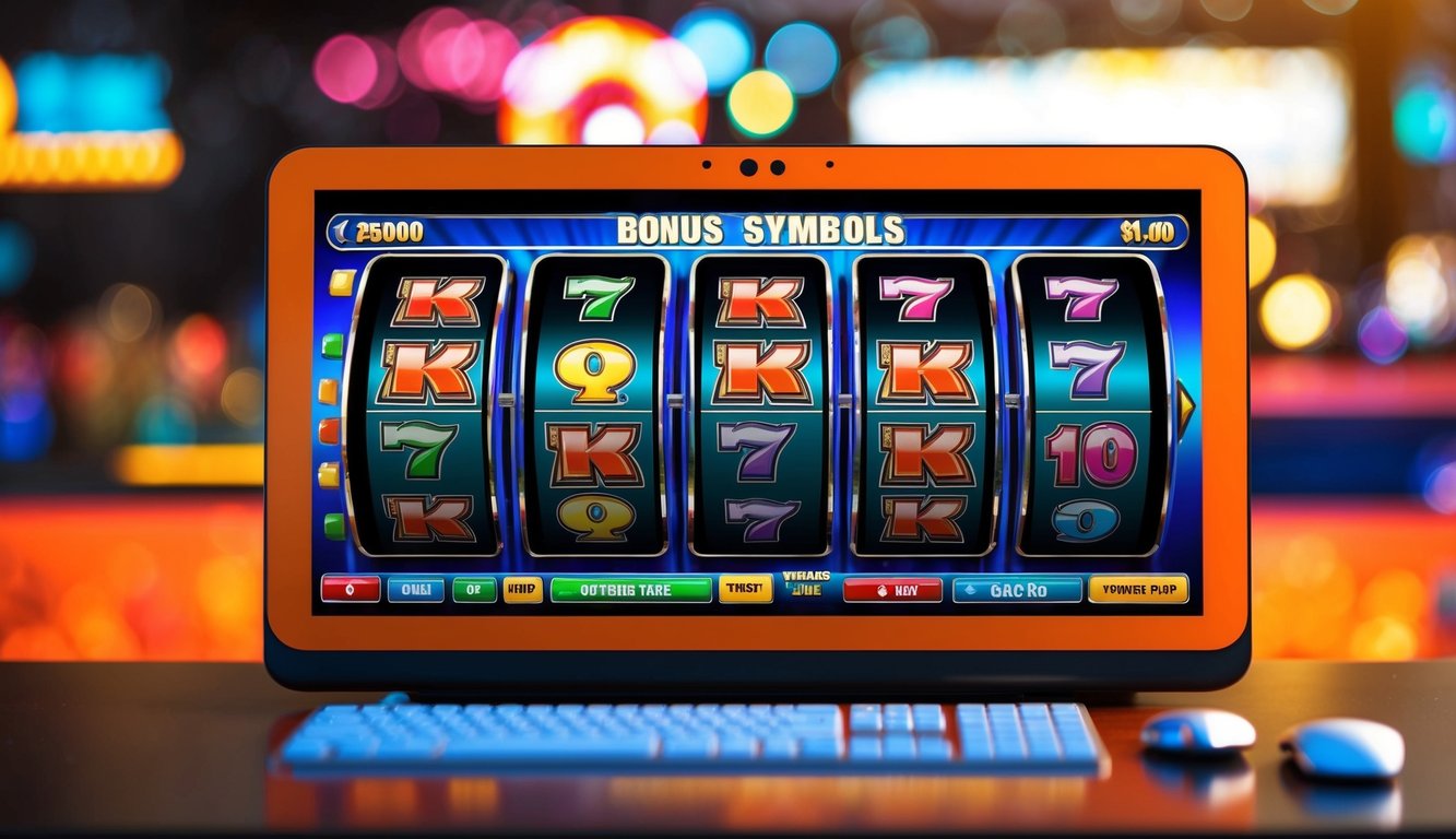 Mesin slot online berwarna-warni dengan simbol bonus dan jackpot yang terus tumbuh