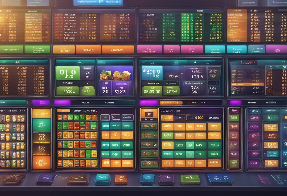 A colorful array of betting options and market variety displayed on a digital interface in an igaming casino setting