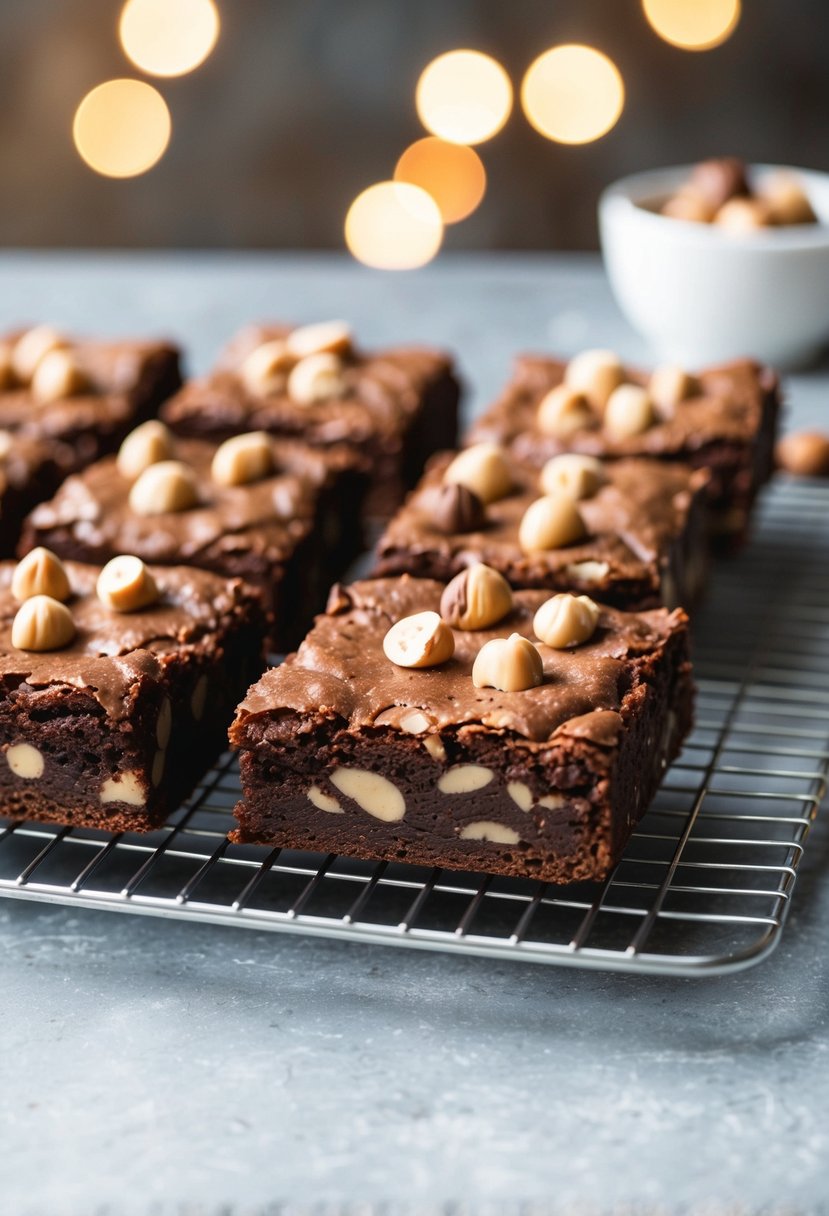 A pan of Nutella hazelnut brownies cooling on a wire rack